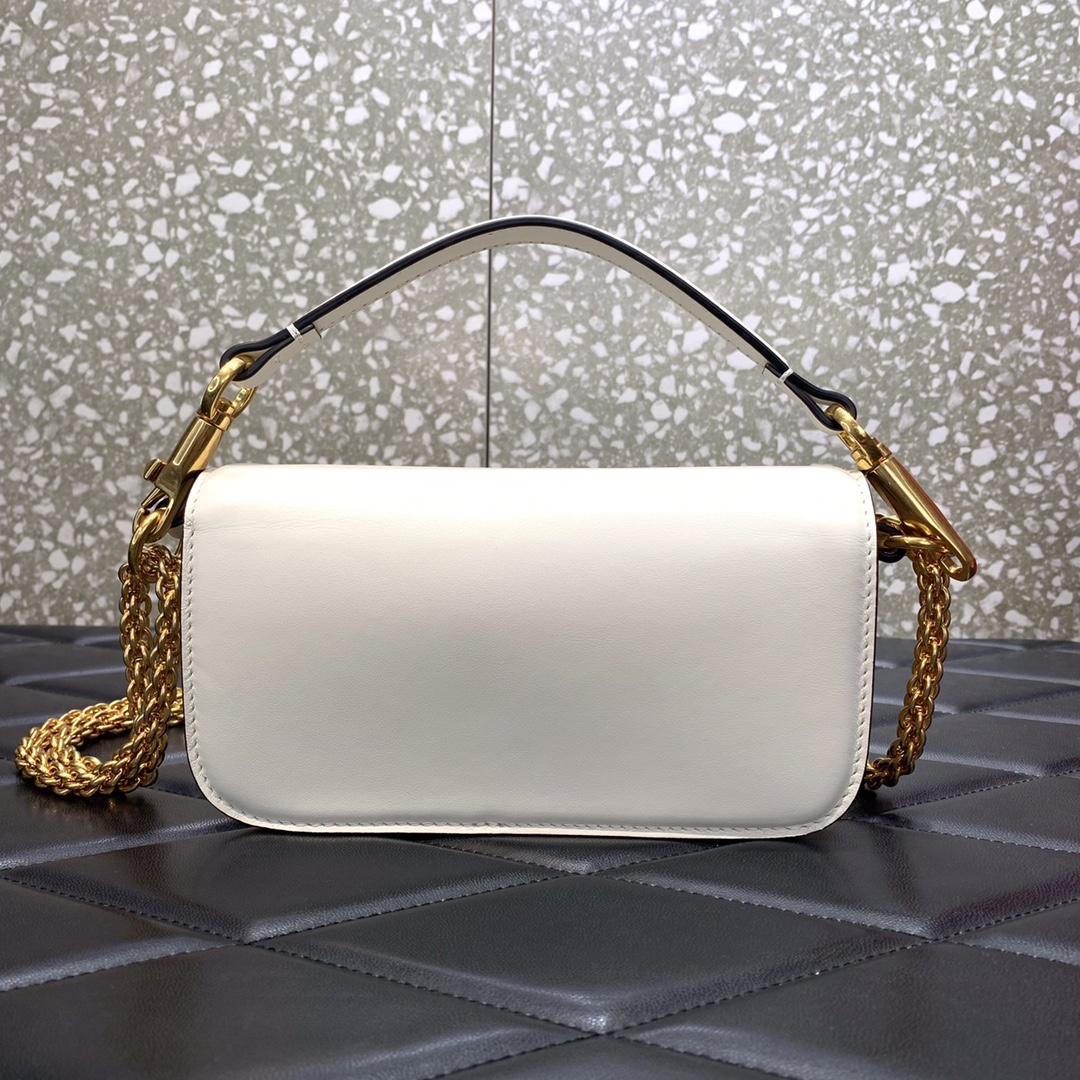 Valentino Garavani Loco Small Shoulder Bag in Ivory Calfskin Leather 